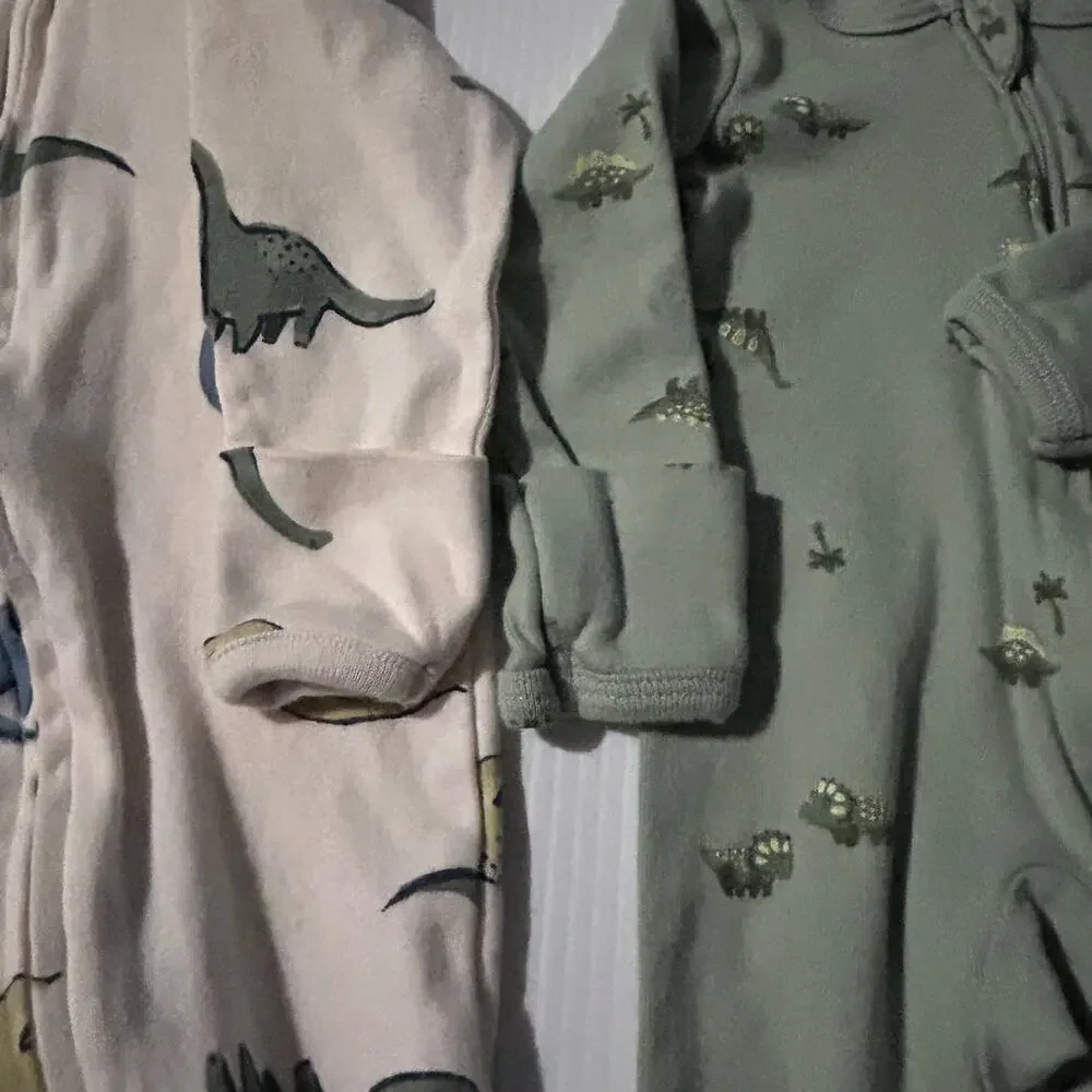 Carters NB Sleepers Lot (2) Long Sleeve Dinosaurs Newborn Footed/Nonfooted